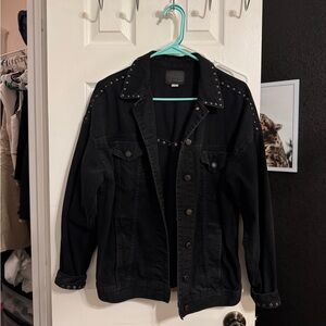 American Eagle Outfitters Black Studded Jean Jacket